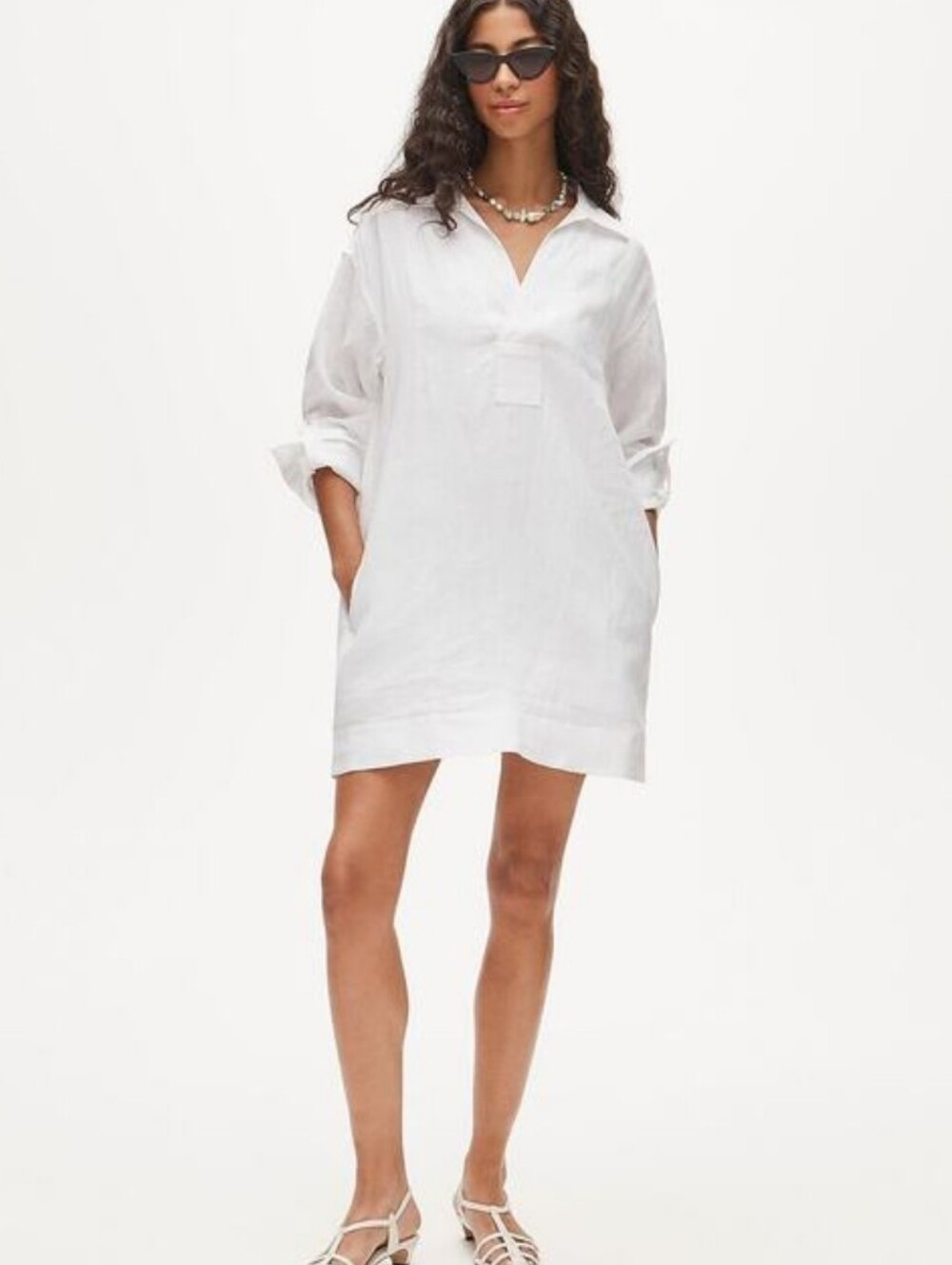 J Crew V-neck popover dress in linen CS981 Size S White With  Pockets